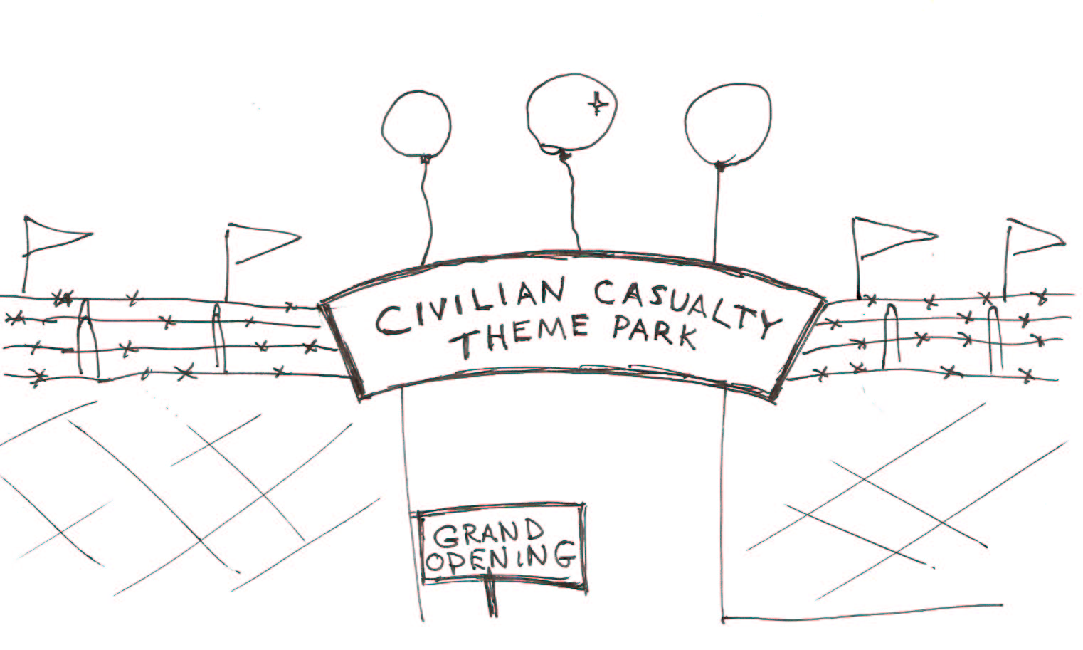 New Civilian Casualty Theme Park lets you experience the thrills and spills of being a CIVILIAN WAR VICTIM! 1 civilian casualty theme park drawing.jpg