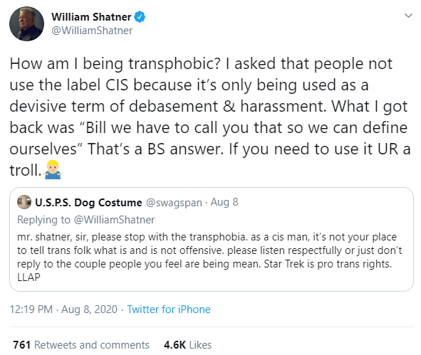 William Shatner: Not a Cisgendered Man or a Cis Man 11 Debasement