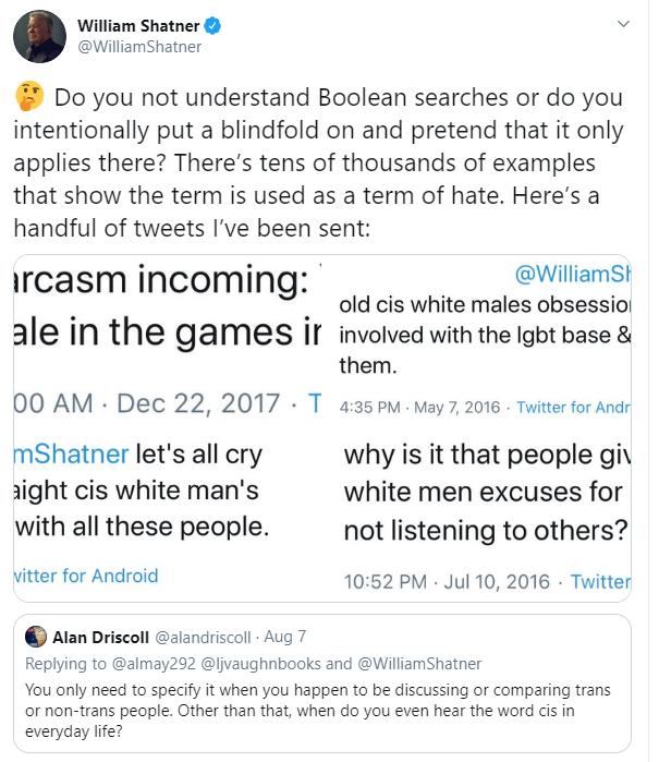 William Shatner: Not a Cisgendered Man or a Cis Man 15 Hate 2