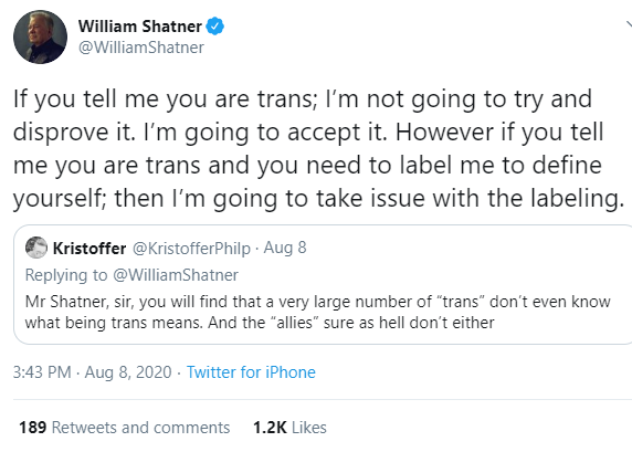 William Shatner: Not a Cisgendered Man or a Cis Man 4 label