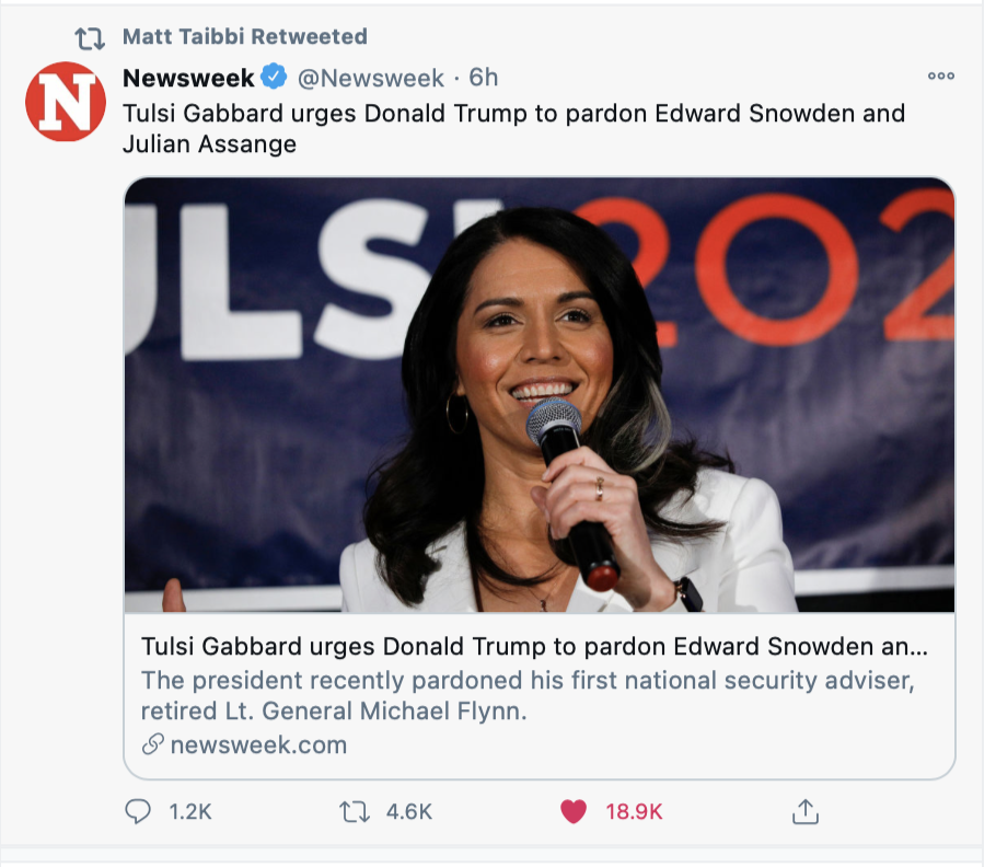 Tulsi Gabbard Seeks Trump Pardons of Edward Snowden and Julian Assange 1 Screen Shot 2020 11 26 at 4.29.13 PM