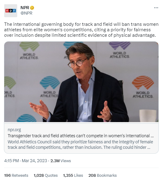 NPR Ignores Gender Dimorphism When Commenting on Transgender Sports 1 NPR