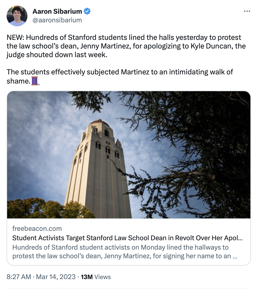 Stanford Law School Earns an "F" in Student (and DEI Administrator) Behavior 1 Screenshot 2023 03 14 at 3.46.47 PM