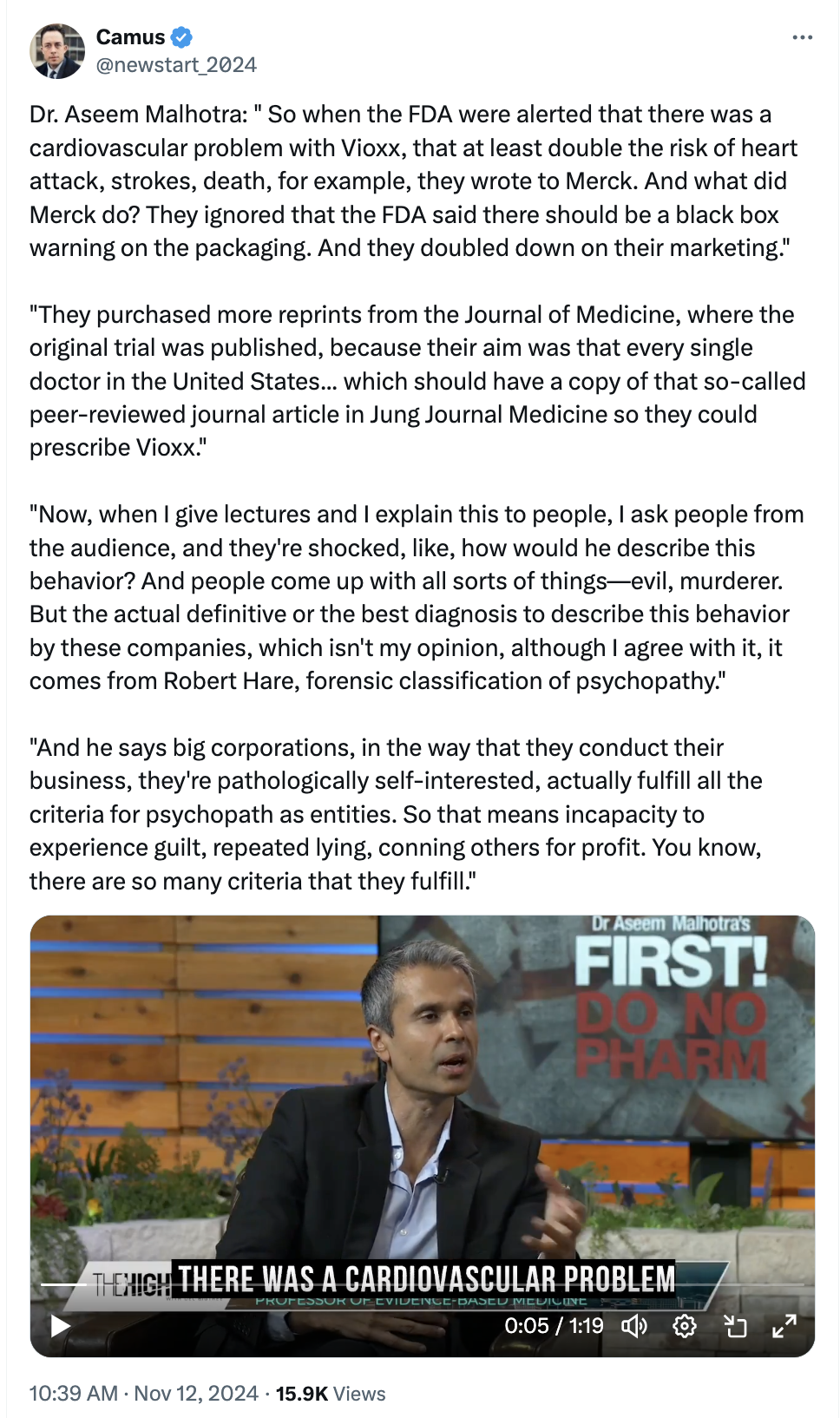Big Pharma (Merck) and Vioxx: A Case Study 1