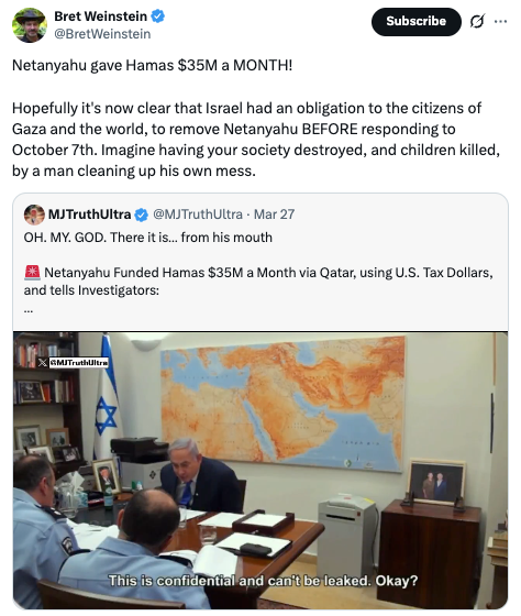 US Corporate Media's indifference to Netanyahu's Support of Hamas 1 Screenshot 2026 03 29 at 11.27.56 AM